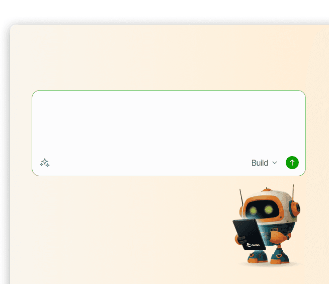 The Scram robot mascot standing next to an empty chat prompt