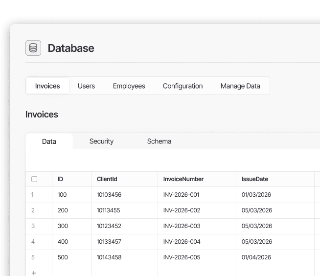 The Database panel in Scram, showing a data table with a column's options revealed on hover